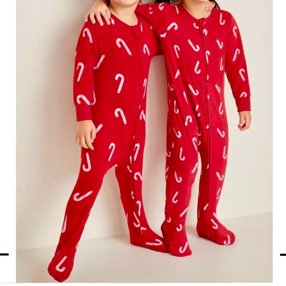 Old Navy Candy-Cane Print Performance Fleece Footie Pajama One-Piece for Toddler - Picture 5 of 5